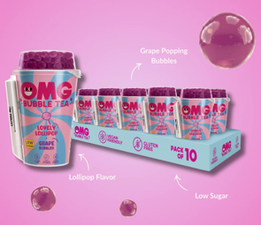 OMG Bubble Tea Lovely Lollipop, grape flavour bubbles 10x265ml